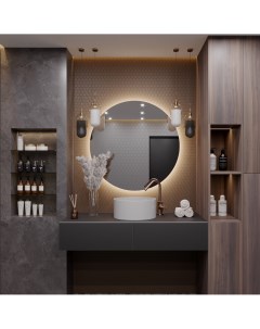Зеркало круглое парящее Муза D90 для ванной с нейтральной LED подсветкой и взмах руки Auramira