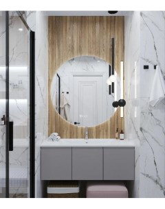 Зеркало круглое Муза D55 для ванной с холодной LED подсветкой и часами Alias