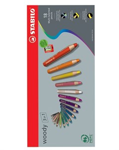 Цветные карандаши утолщенные Woody 880 18 18 цветов точилка Stabilo
