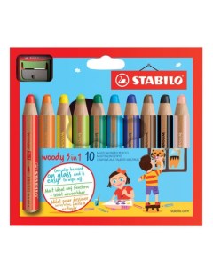 Цветные карандаши утолщенные точилка Woody 3 в 1 10 цветов Stabilo