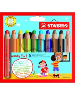 Набор супертолстых цветных карандашей Woody 10 штук Stabilo