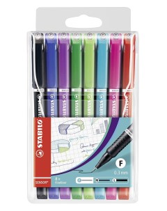 Капиллярная ручка линер с амортизированным наконечником 0 3мм Sensor 8 цветов Stabilo