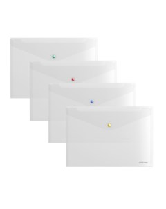 Папка конверт на кнопке А4 160 мкм Glossy Clear глянцевая с цветной кнопко Erich krause