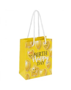 Пакет подарочный 114x64x146см Happy Birthday глиттер желтый 608237 12шт Золотая сказка