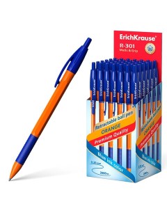 Ручка шариковая автоматическая с грипом ERICH KRAUSE R 301 Orange СИНЯЯ 1 0 мм Erich krause