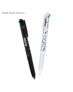 Ручка шариковая автоматическая 4 х цветная цвет корпуса МИКС с рисунком штрихкод на ш Nobrand