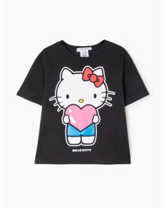 Чёрная футболка с принтом hello kitty для девочки Gloria jeans