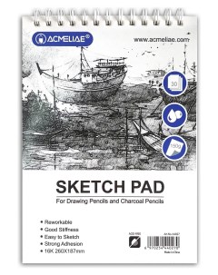Скетчбук для рисования и графики 16K 260х187 мм 30 л 150 г для карандашей и угля Acmeliae