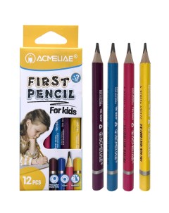 Набор чернографитных карандашей First Pencil 2B утолщенный укороченный 4 цвета корпус Acmeliae