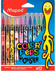 Фломастеры COLOR PEPS Monster 12 цветов смываемые вентилируемый колпачок 845400 Maped