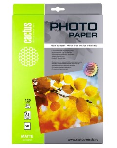 Фотобумага A3 120 г м матовая 50 листов односторонняя Photo Paper CS MA312050 для струйной печати Cactus