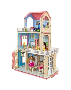 Деревянный кукольный домик для Барби с мебелью обоями и лифтом M-wood