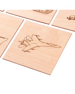 Набор 5 досок для выжигания с рисунком Военная техника 15 15 см Woody puzzles
