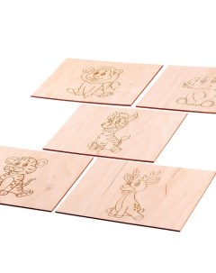 Набор 5 досок для выжигания с рисунком Зверушки 15x21 см Woody puzzles