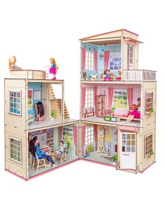 Кукольный домик с мебелью деревянный для Барби Большой домик M-wood