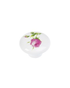Ручка кнопка FLOWER Ceramics 004 d 38 керамическая белая с рисунком Tundra