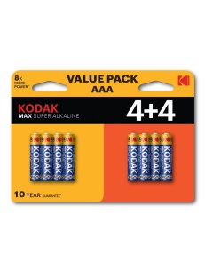 Набор из 8 шт Батарейки LR03 4 4BL MAX SUPER Alkaline AAA Б0057079 Kodak