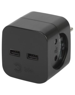 Разветвитель электрический SP 2 USB B на 2 розетки 220В 2xUSB 2400мА без заземл 10А черн Era