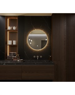 Зеркало круглое парящее Moon D40 для ванны с тёплой LED подсветкой сенсорная кнопка Auramira