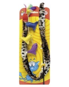 Удочка Дразнилка для кошек лента с перьями и игрушками Доктор zoo