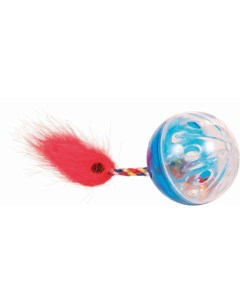 Игрушка для кошек Мяч воздушный с хвостиком и перьями 4 см Nobrand