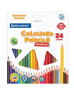 Карандаши цветные PREMIUM 24 цвета пластиковые трехгранные грифель мягкий 3 Brauberg