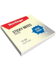 Стикеры Ultra Sticky 75x75мм 4 цвета пастель 100 листов LSn_39601 12 уп Berlingo
