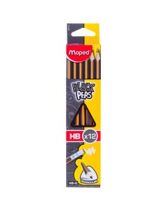 Набор чернографитных карандашей Black Peps НВ с ластиком заточенные 12шт 12 уп Maped