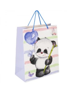 Пакет подарочный 26 5x12 7x33см Lovely Panda глиттер белый с голубым 12шт Золотая сказка