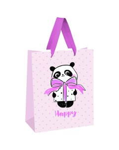 Пакет подарочный 18x23x10см PandaGift_Pink отд фольгой матовая ламинация 12шт Meshu