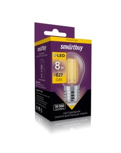 Лампа светодиодная E27 груша G45 8Вт 3000K теплый свет 750лм филаментная SBL G45F 8 30K E27 Smartbuy