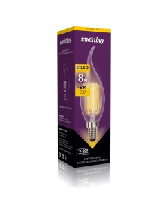 Лампа светодиодная E14 свеча на ветру C37 8Вт 3000K теплый свет 750лм филаментная SBL C37FCan 8 30K  Smartbuy