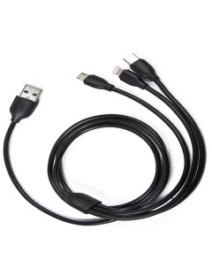 Дата кабель 3в1 USB microUSB Lightning Type C 2A черный УТ000022586 Mobility
