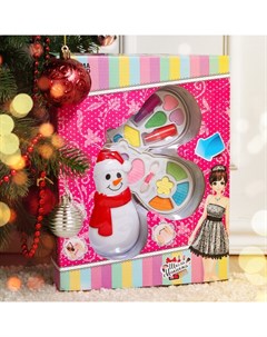 Новогодний набор косметики для девочек Снеговик тени помада аппликатор Nobrand