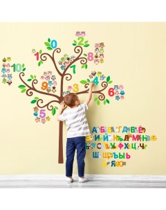 Интерьерные наклейки Обучающее дерево на стену алфавит цифры буквы детский декор Verol