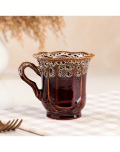 Чашка чайная Ажур коричневая 0 25 л Керамика ручной работы