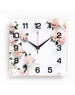 Часы настенные серия Интерьер Цветы плавный ход 25 х 25 см Рубин