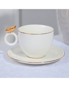Чайная пара фарфоровая Магдалена чашка 200 мл блюдце 14 5 см Nobrand