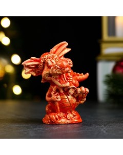 Фигура Дракон с мешком подарков красный с позолотой 6х4х4см Хорошие сувениры