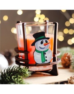 Ароматическая свеча в стакане на подставке Снеговик 10х9 5х9 см апельсин Сима-ленд
