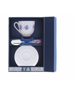 Набор чайный Ландыш Сиреневые цветы Чашка чайная Блюдце Ложка серебряная 013Ф03 Argenta