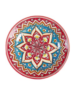 Тарелка Риштанская Керамика Цветы 23 см красный Шафран