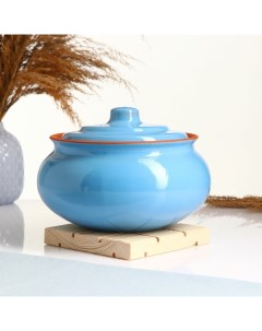 Супница Вятская с деревянной подставкой 2 5л голубой Вятская керамика