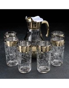 Набор питьевой Флора 7 предметов кувшин 1 л стакан 230 мл с гравировкой и нап Gidglass