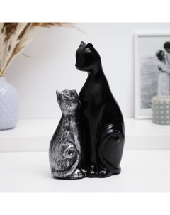 Фигура Кошка с котенком черная с серебром 16х26см Хорошие сувениры