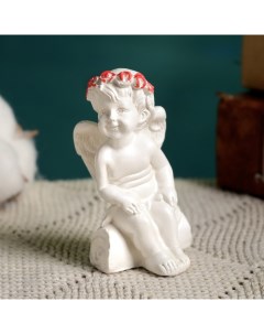 Фигура Ангелочек сидит на бревне перламутр 7х4х4см Хорошие сувениры