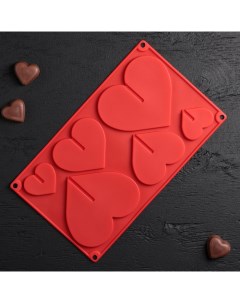 Форма для шоколада 3D Сердце 17x29 см 6 ячеек 8 5x6 2 см цвет МИКС Доляна