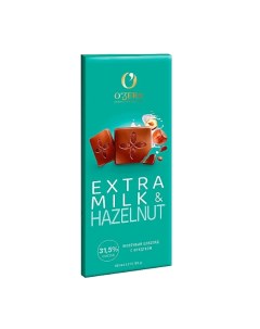 Шоколад Milk Extra Hazelnut молочный с цельным фундуком 90 г ПШ526 16шт O`zera