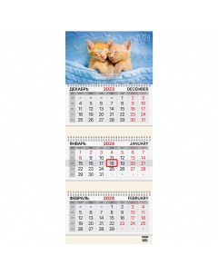 Календарь квартальный 3 блока на 2024г Милые котята 115292 3 шт Brauberg