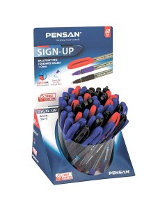 Ручка шариковая масляная с грипом Sign Up комплект 60 шт классические цвета АСС Pensan
